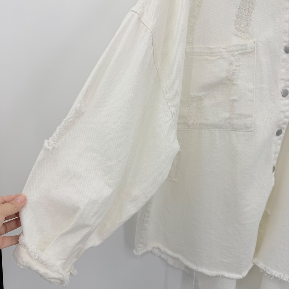 POL Distressed Denim Shacket White Oversized Star Patch XL Jean Jacket - Picture 7 of 9